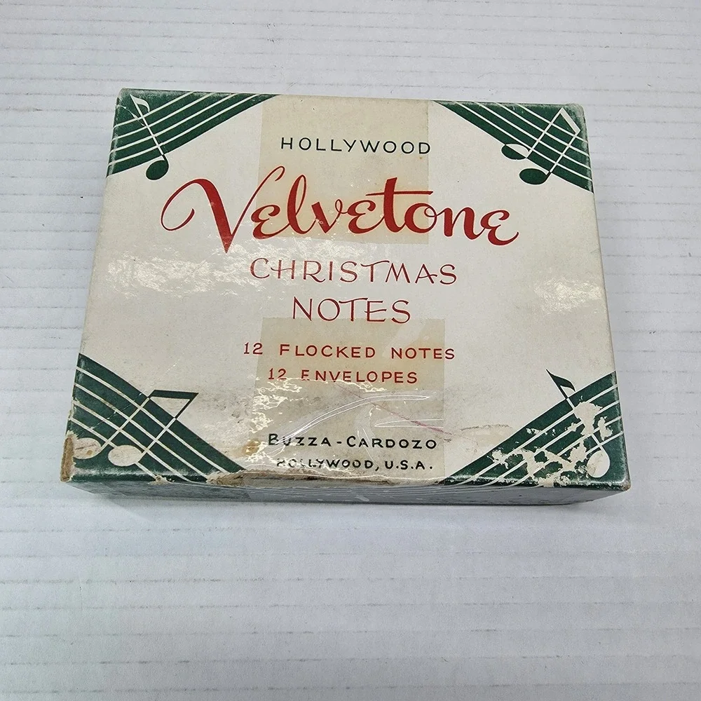 VTG 1950s Buzza Cardozo Velvetone Flocked‎ Christmas Notes Made in USA 9 Cards